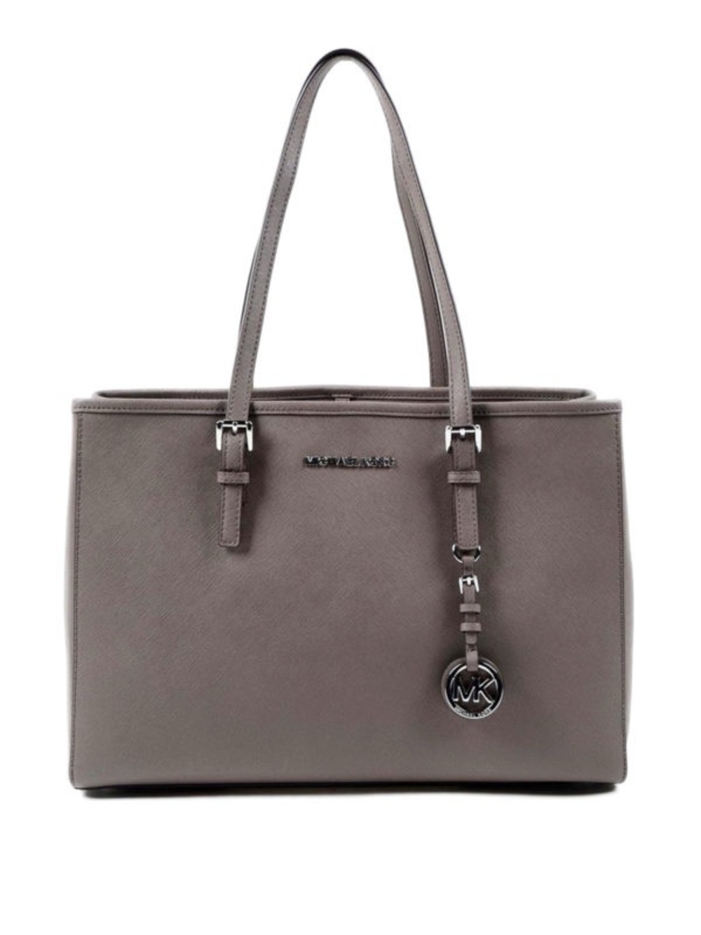 Michael Kors Taupe Gray Saffiano Leather Tote with MK Charm